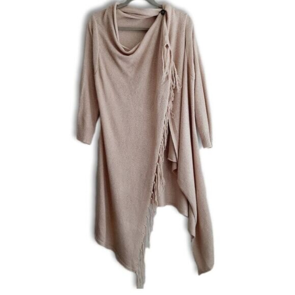 Fringe Hem \ Waterfall Sweater Cardigan Open Front / One Button Cream Pink Sz S - Picture 2 of 8